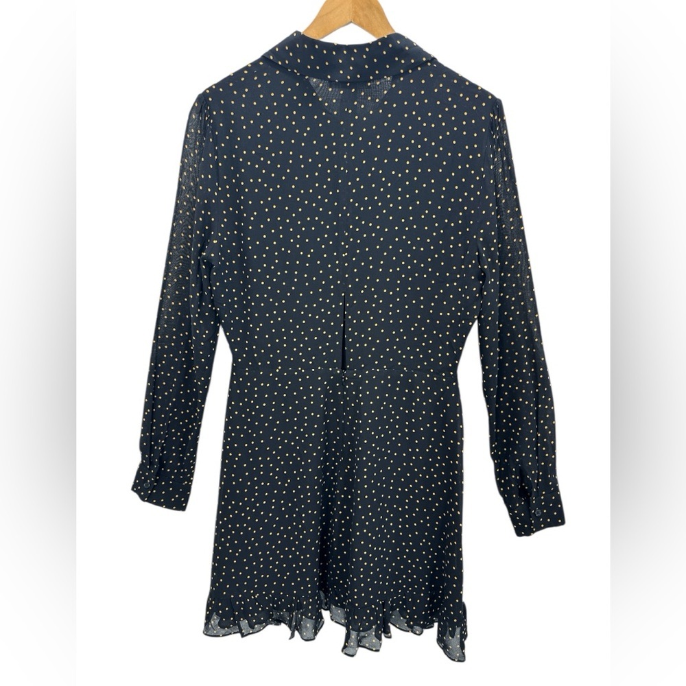 Reformation Monti Black Gold Polka Dot Long Sleeve Mini Dress Cutout Back 10 NWT - Picture 2 of 14